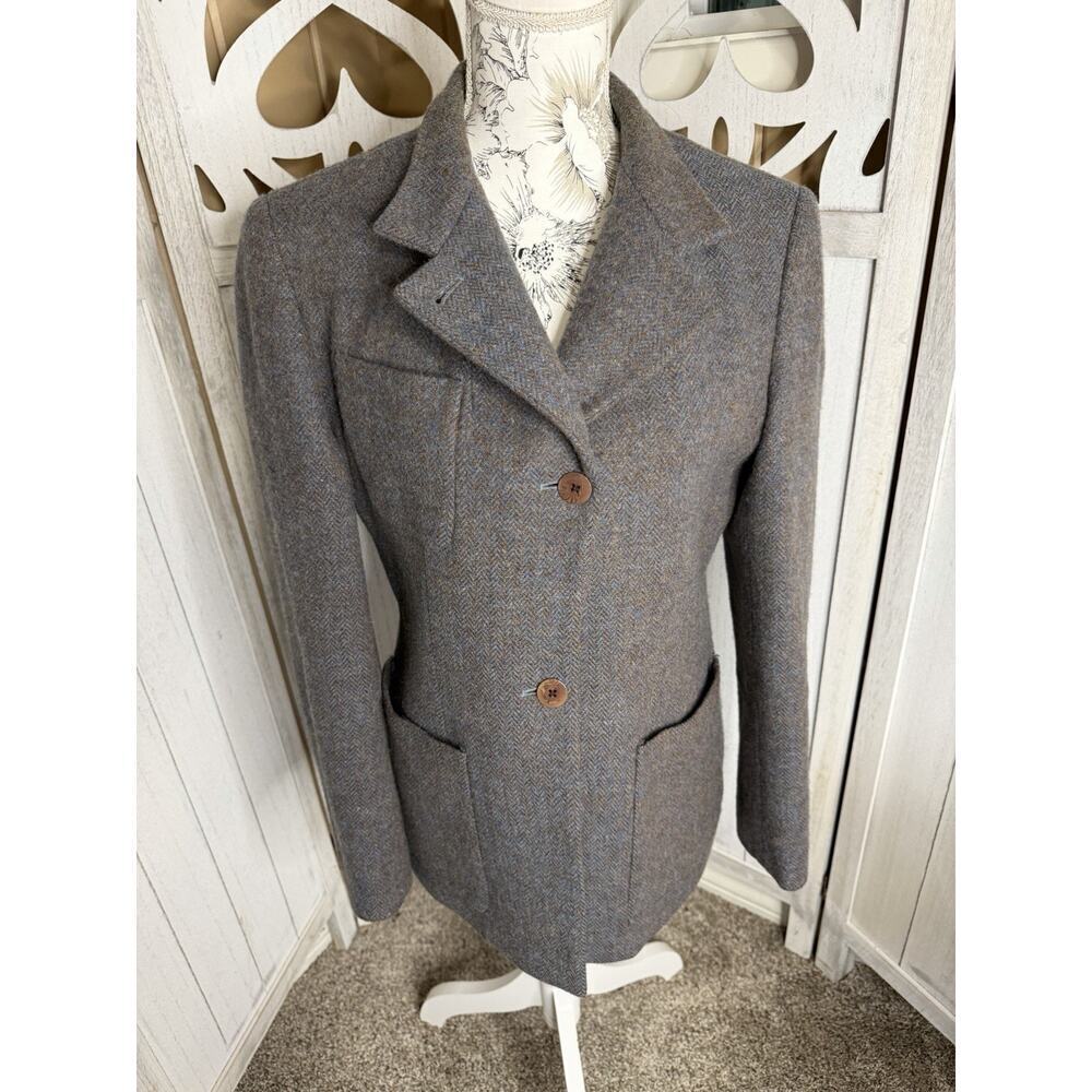 Vintage DKNY Women's Blazer Size 12 Blue Herringbone 100% Wool Jacket